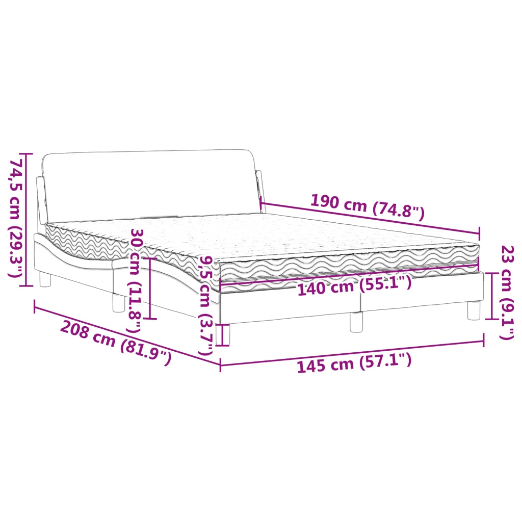 Letto con Materasso Dover Marrone Scuro 140x190cm Tessuto 3208387