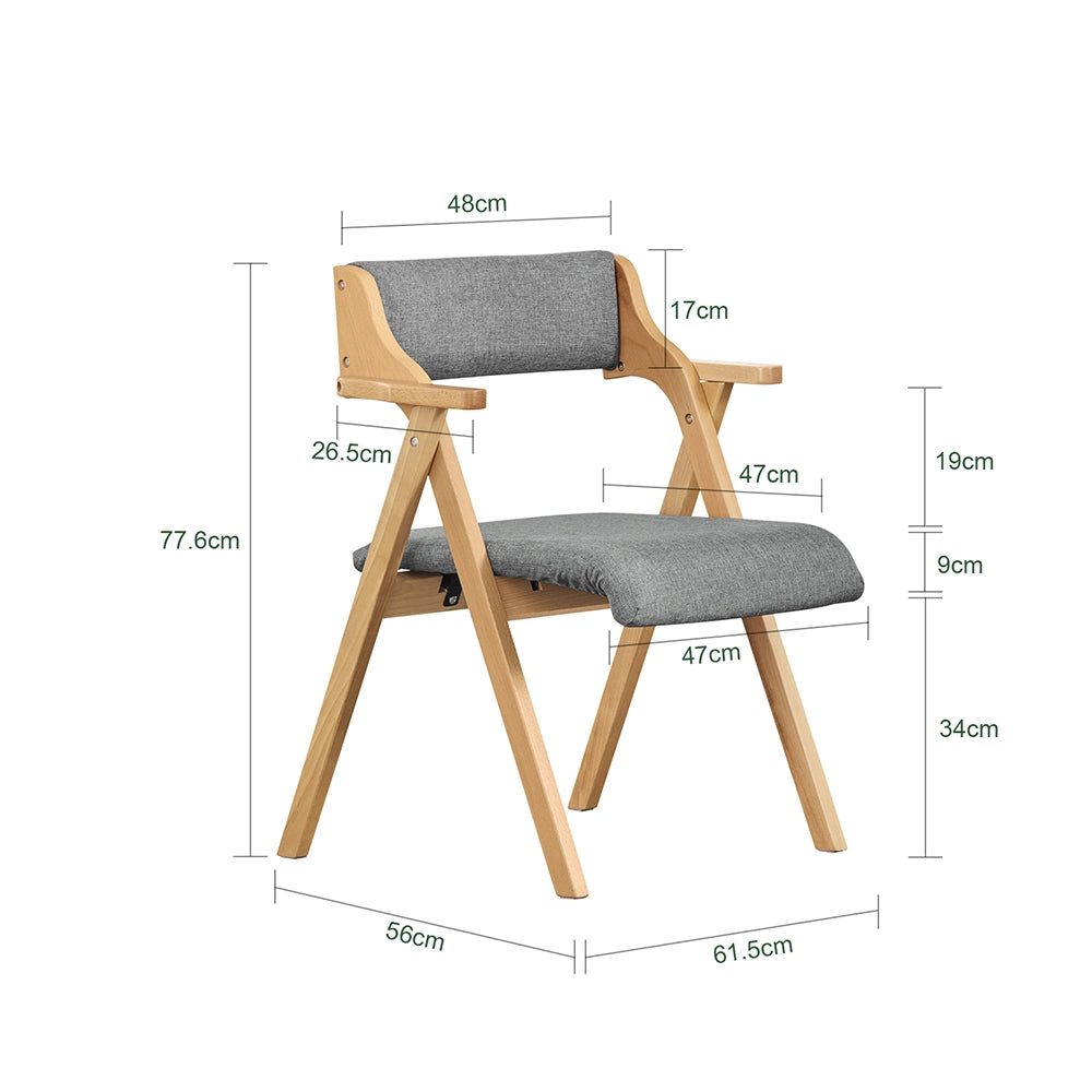 SoBuy Sedia Pieghevole in Legno con Cuscino – Sedie Giardino Pieghevoli e Sedie Impilabili da Interno, Sedia da Giardino Pieghevole per Ufficio Ospiti, Cucina o Balcone, Colore Grigio FST98-HG