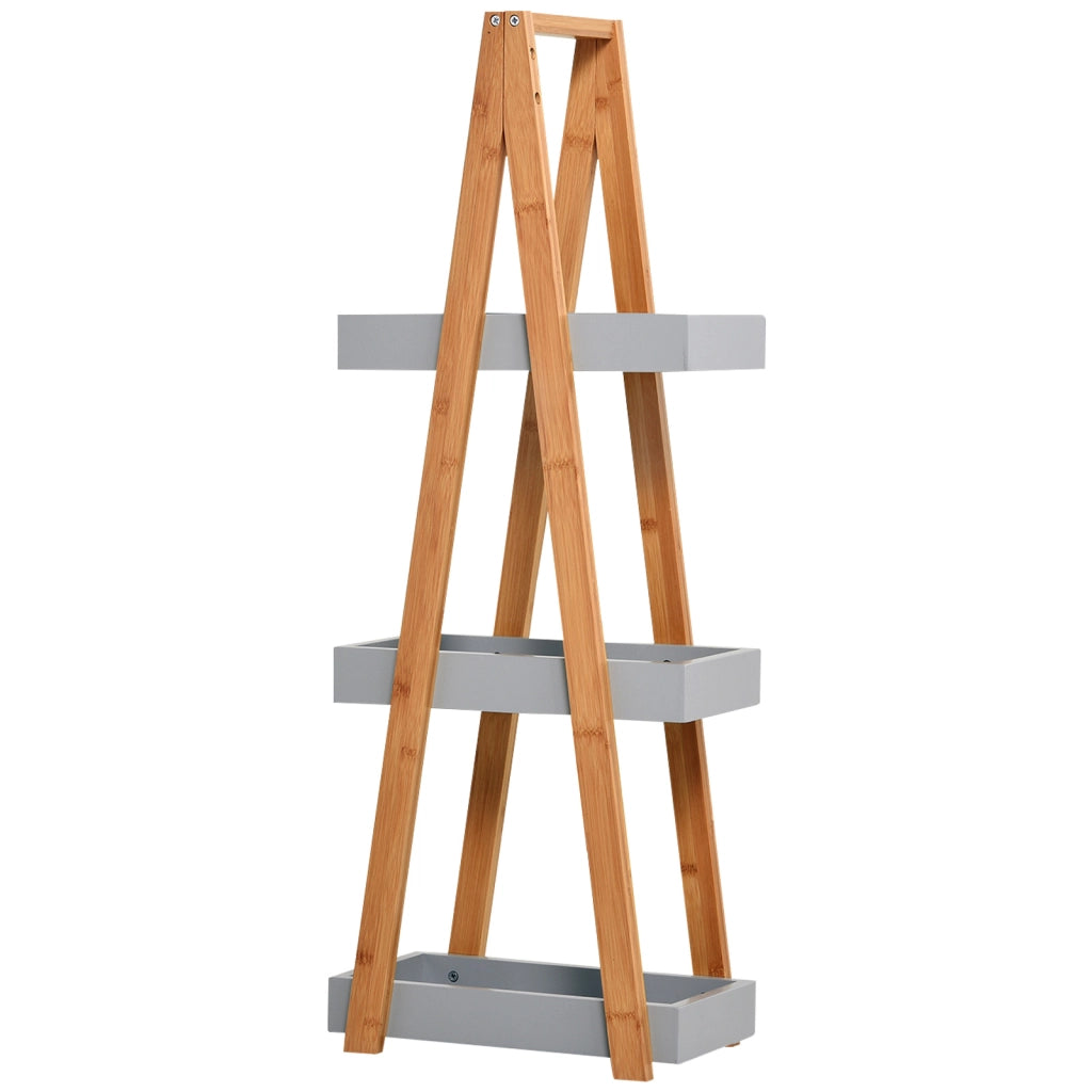 Scaffale da Bagno in Bamb¨´ con 3 Ripiani A-Forma ¨C zephmum ¨C Naturale e Grigio 30x18x81 cm