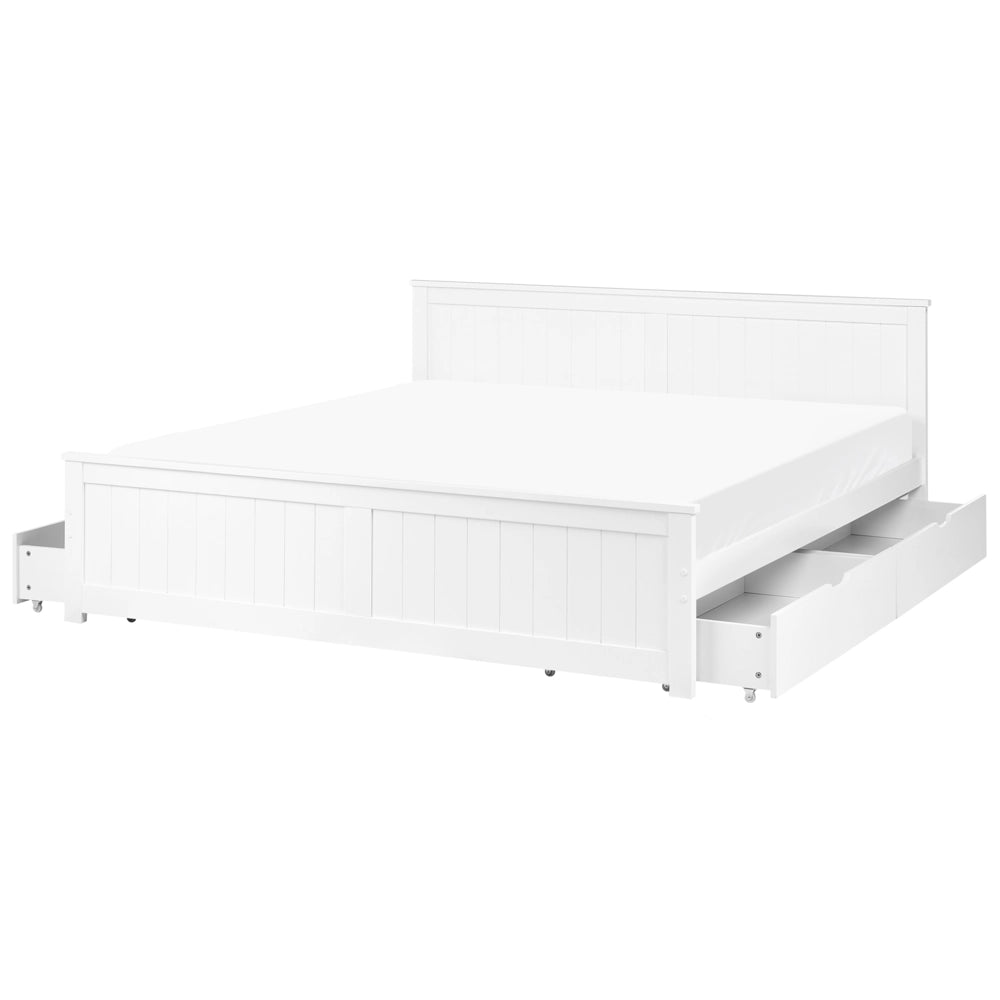Letto matrimoniale in legno di Pino Bianco con 4 cassetti e testiera 180 x 200 cm stile minimalista