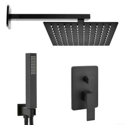 Set doccia incasso Kubo nero opaco con soffione 25 cm e kit doccia