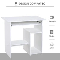 Scrivania Salvaspazio da Casa e Ufficio, Moderna Scrivania per Computer, Porta PC, Ripiano per CPU e Mensola per Tastiera Estraibile in Legno, 80x45x75cm, Bianco
