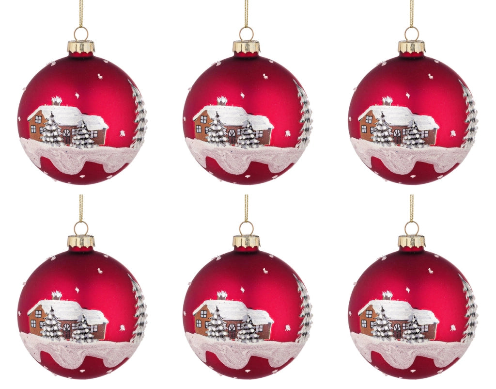 Palle di Natale in Vetro Rossa Decorazione Casa con Neve Palline Addobbi Albero Diametro: 80 mm