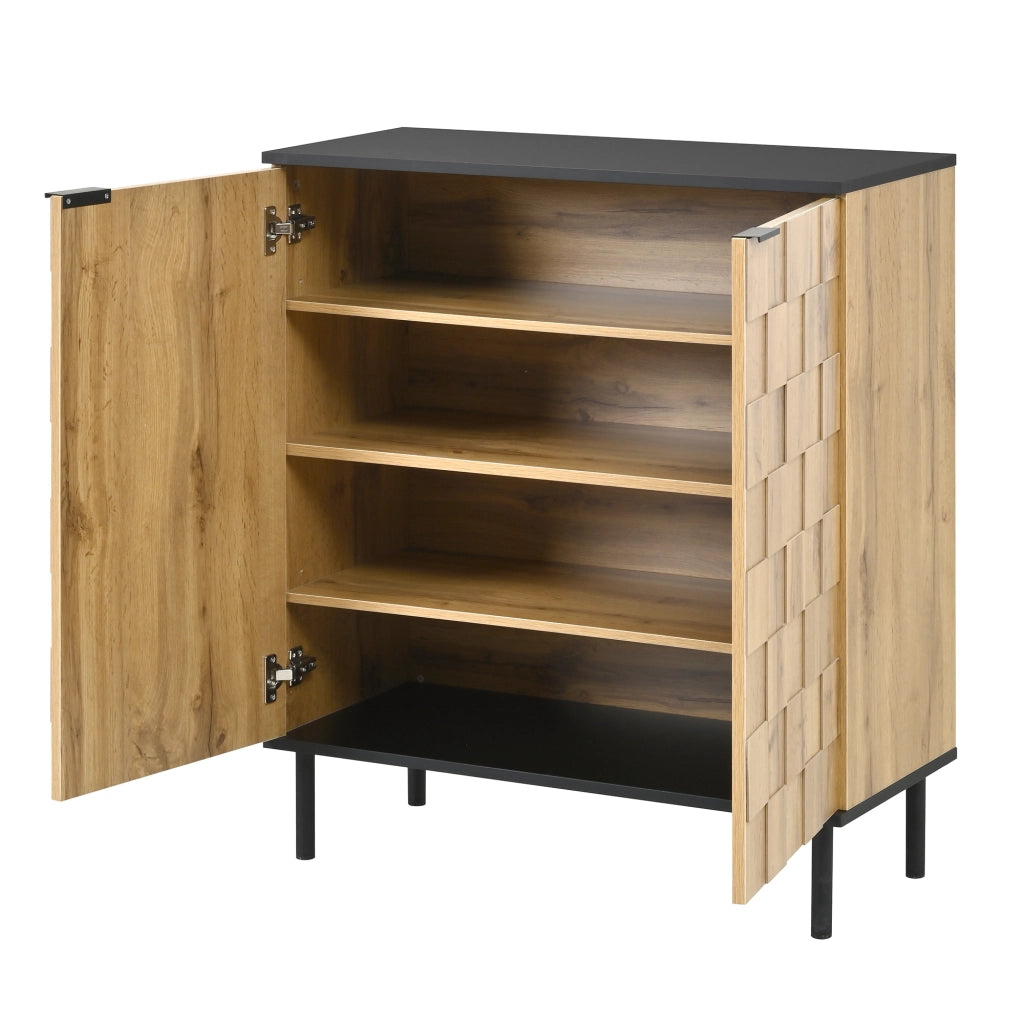 Scarpiera Moderna 80×35×91;5 cm con 2 Ante; Ripiani Regolabili e Piedini in Metallo Effetto Legno
