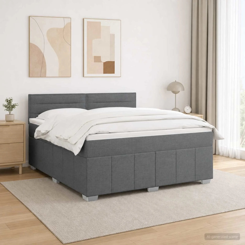 Letto Box Spring LED con Materasso Grigio Scuro 160 x 200 cm 3455634
