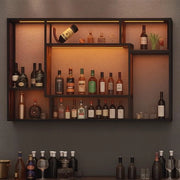 Wandwijnrek metallico, bar con pannelli LED, moderna vetrina da parete per vino, 3 strati di metallo, per bar, salotti, cucine, ristoranti, nero