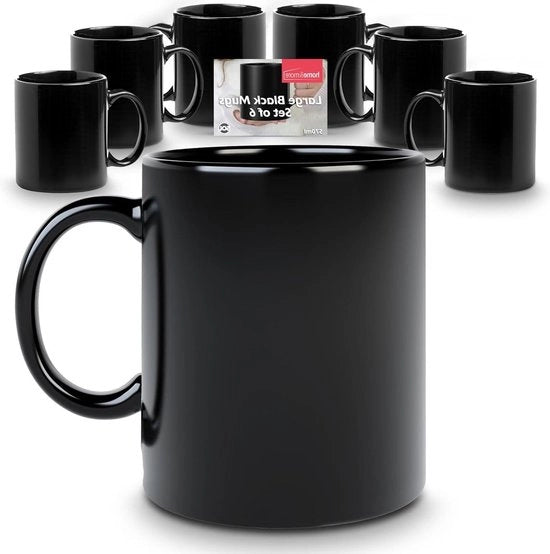 Set di tazze in ceramica nere grandi da 570ml - Set di 6 tazze per bevande calde - Tazze grandi con manico - Set di 6 tazze in ceramica nera per caffè