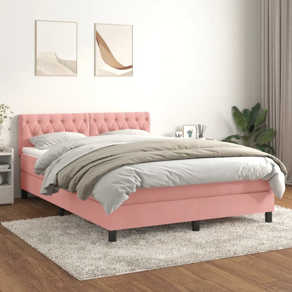 Giroletto a Molle con Materasso Rosa 140x200 cm in Velluto 3141490