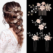 Accessori per Capelli in ABS/IJZERLEGERING - 4 pezzi - Fiori Rosa - Accessori per Capelli con Cristalli - Copricapo - Capelli Alto - Dimensioni:  - Materiale: ABS/IJZERLEGERING - Modello: Haarkam
