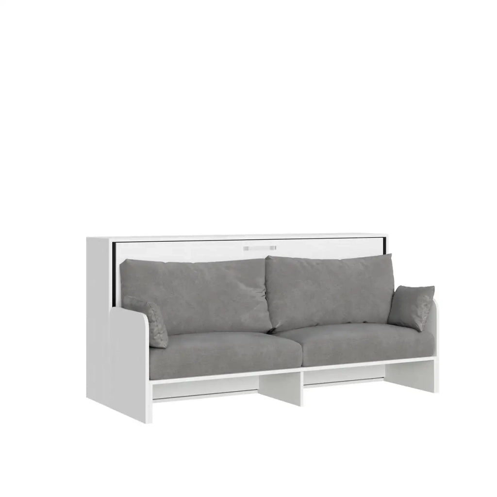 Letto singolo a scomparsa Kando con divano bianco frassino, grigio