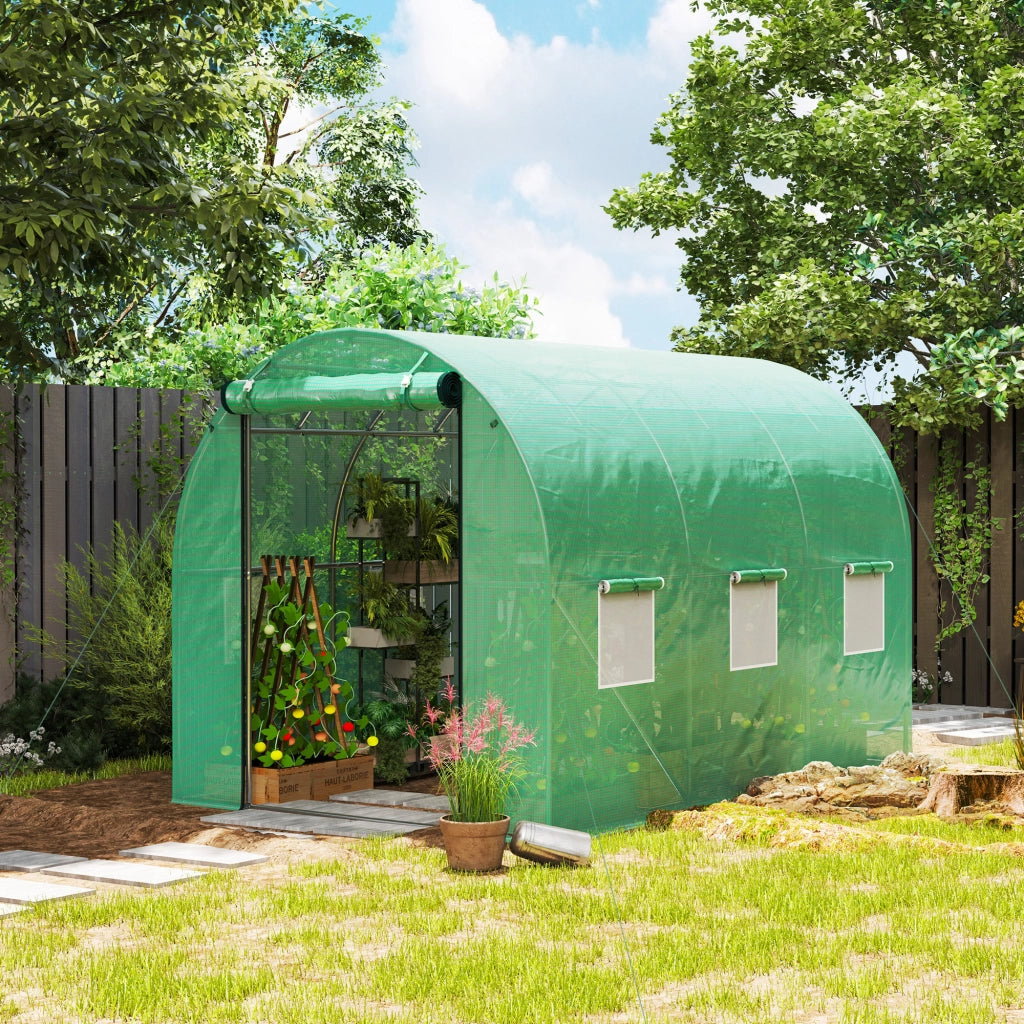 SERRA da giardino in plastica verde con porta arrotolabile e finestre a rete