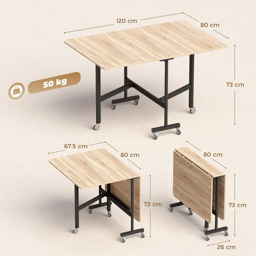 Tavolo Pieghevole Allungabile per 6 Persone ¨C zephmum ¨C Rovere, 120x80x73 cm