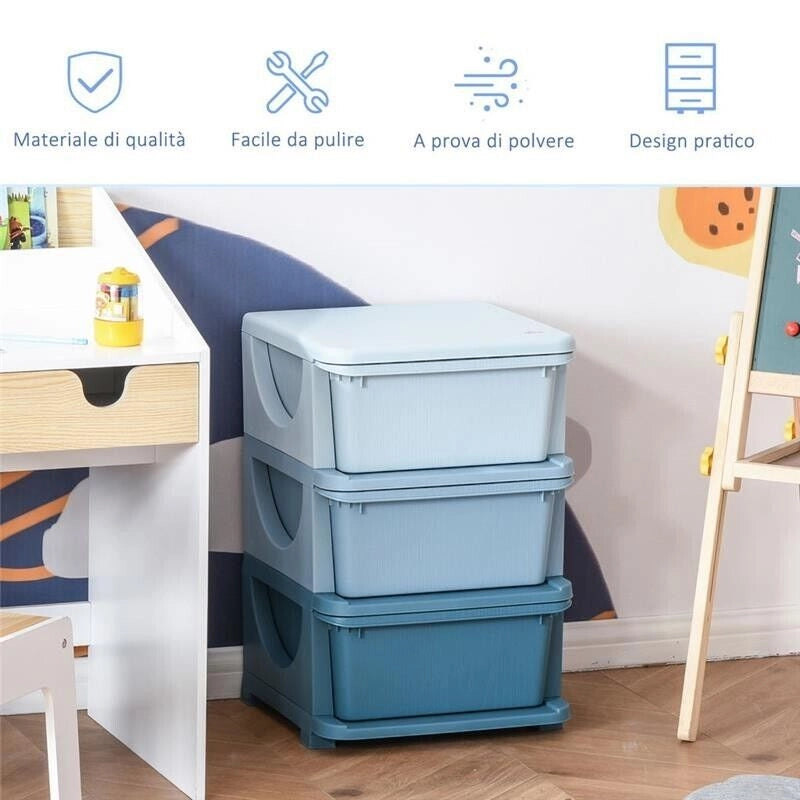 CASSETTIERA IN PLASTICA CON 3 CASSETTI 37X37X56.5CM BLU