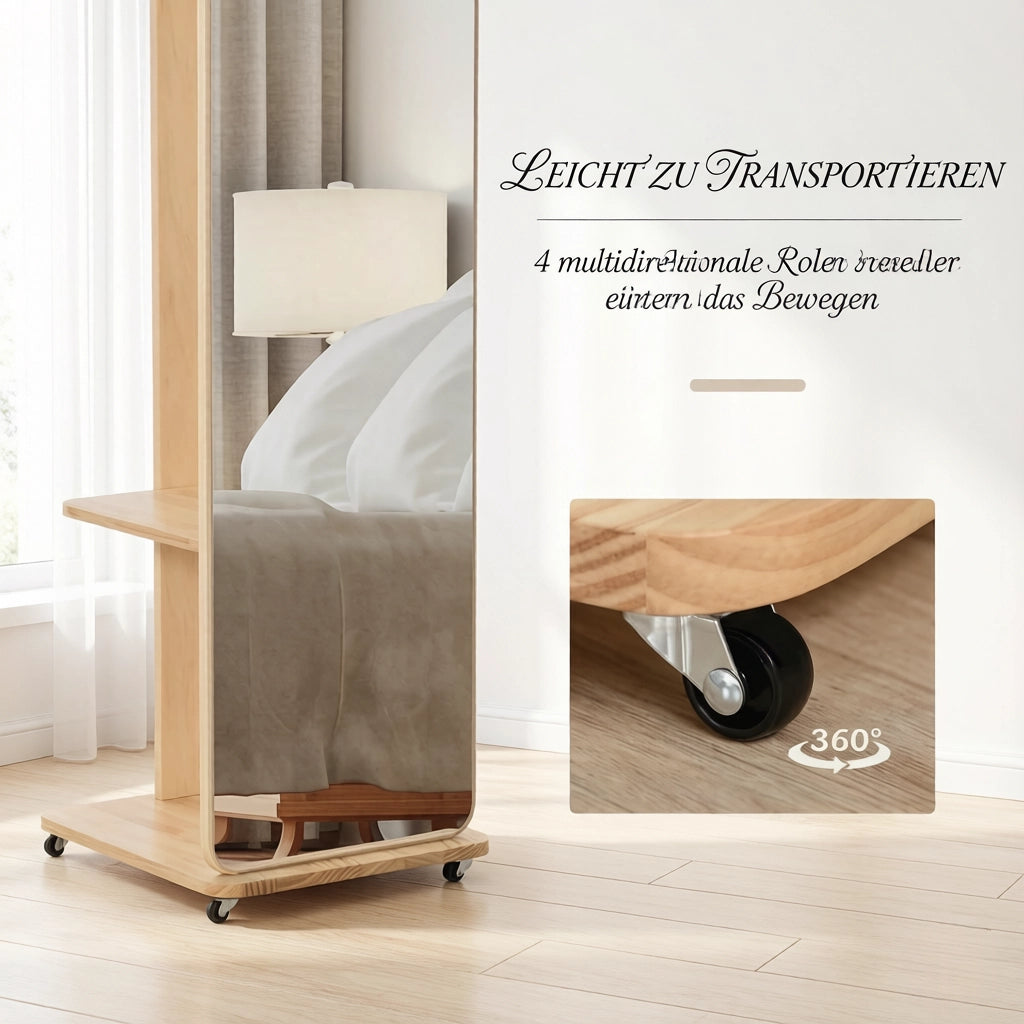 SPECCHIO da terra con appendiabiti e ripiano 40x44,5x170 cm legno chiaro