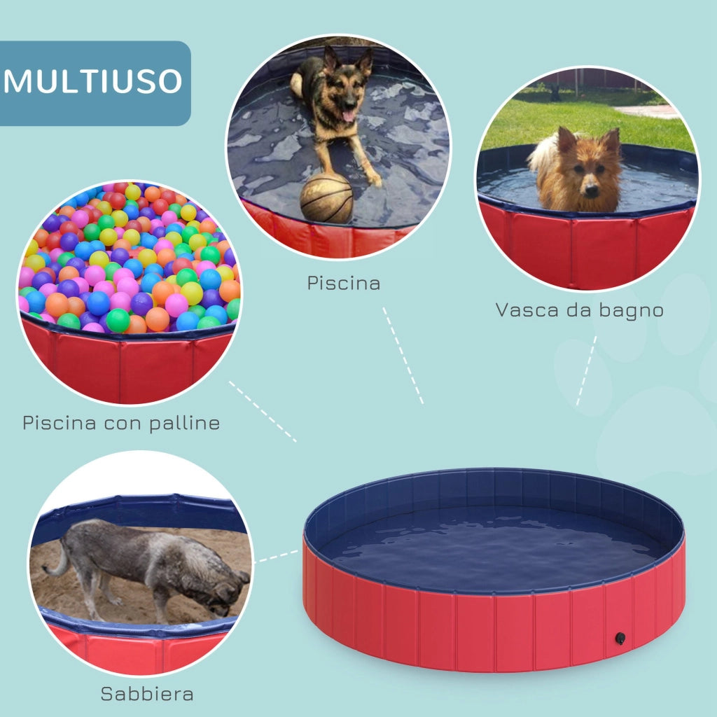 Piscina per Animali Domestici in Plastica Bordo Stabile Ø160x30 cm Rossa