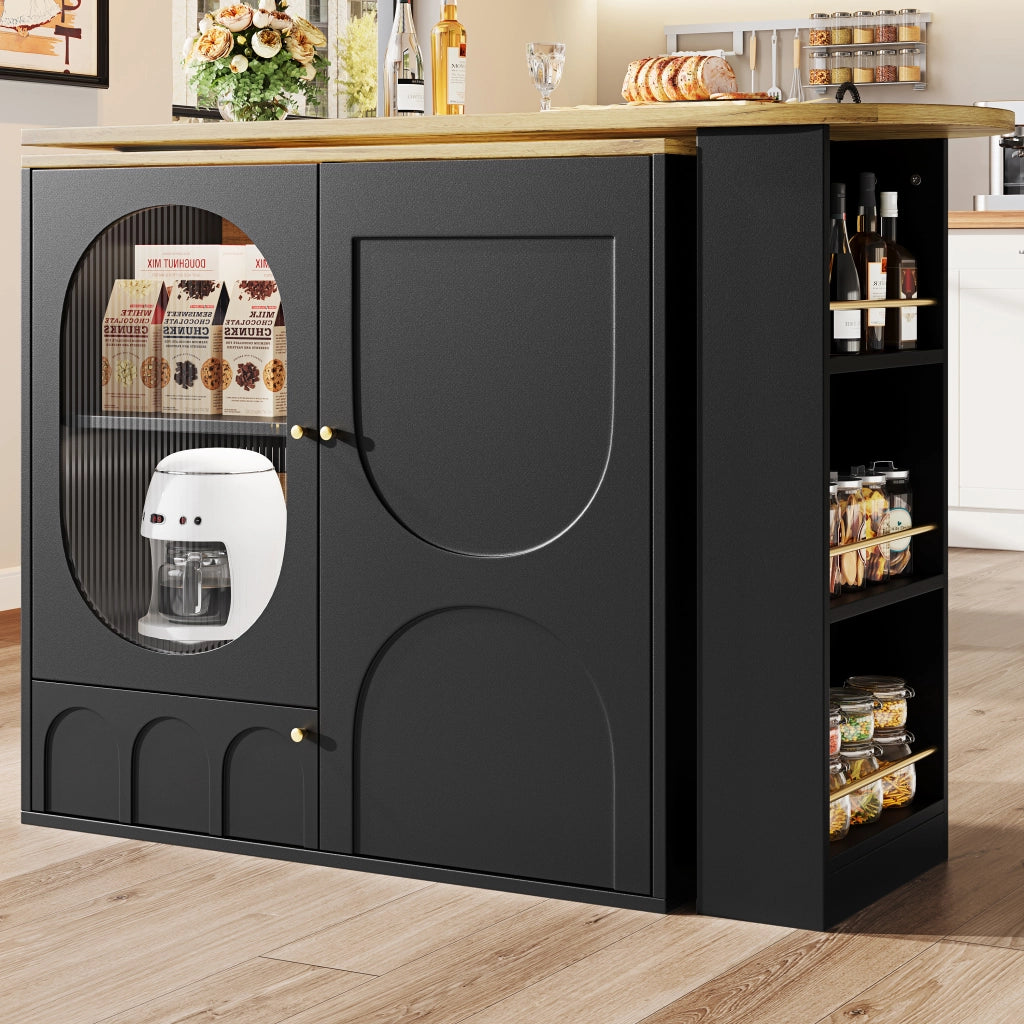 Tavolo Bar Rotante 360¡ã con Vano Contenitore ¨C MINIMAL ¨C Bianco/Nero, 3 Ante, 138x39x102 cm
