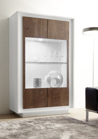 Mobile Vetrina 2 Ante 106x50x171 cm in Legno TFT Frame Bianco e Rovere
