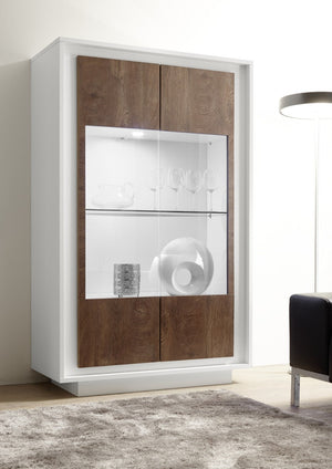 Mobile Vetrina 2 Ante 106x50x171 cm in Legno TFT Frame Bianco e Rovere