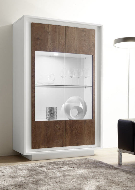 Mobile Vetrina 2 Ante 106x50x171 cm in Legno TFT Frame Bianco e Rovere