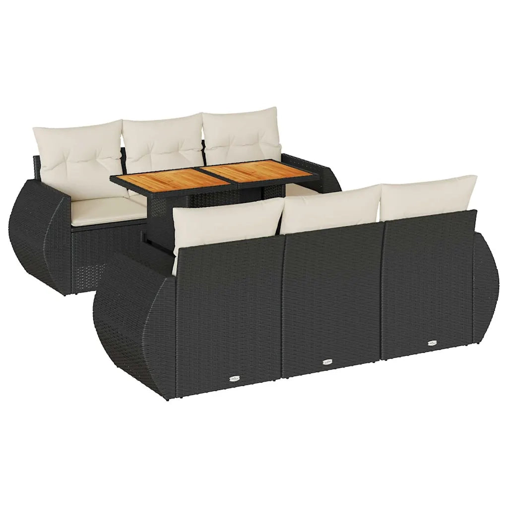 vidaXL Set Divani da Giardino con Cuscini 7pz Nero Polyrattan