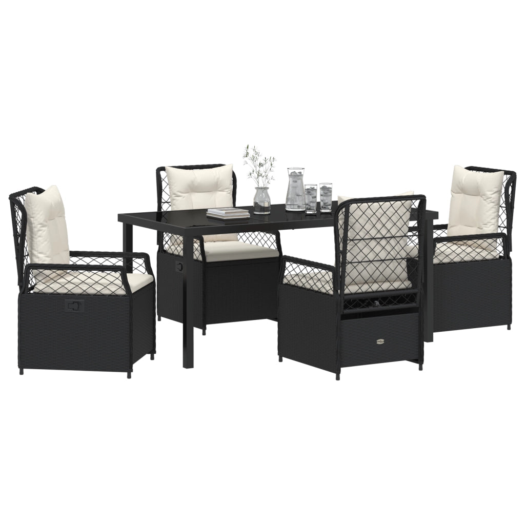 Set da Pranzo da Giardino da 5 Pezzi vitaXL Nero Rattan Sintetico