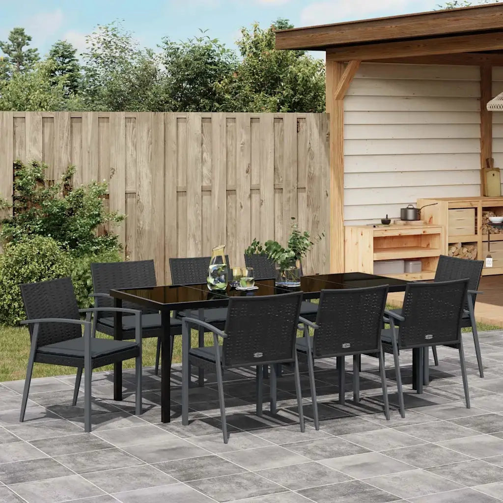 Set da Pranzo per Giardino 9 pcs Nero e Grigio Rattan in PE 3379071