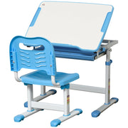EasyComfort Banco Scuola per Bambini 6-12 Anni con Sedia Regolabile, Cassetto e Piano Inclinabile, 66x47x52-77 cm, Blu