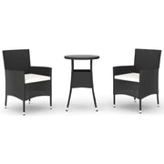 Set Bistr¨° da Giardino 3 pz | Set Salotto da Giardino con Cuscini in Polyrattan Nero