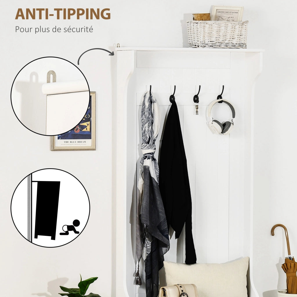 Mobile ingresso con panca, appendiabiti e gancio ¨C zephmum ¨C bianco 71.5x39.5x170 cm