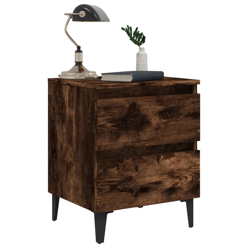 Comodino con Gambe in Metallo Rovere Fumo 40x35x50 cm 813128