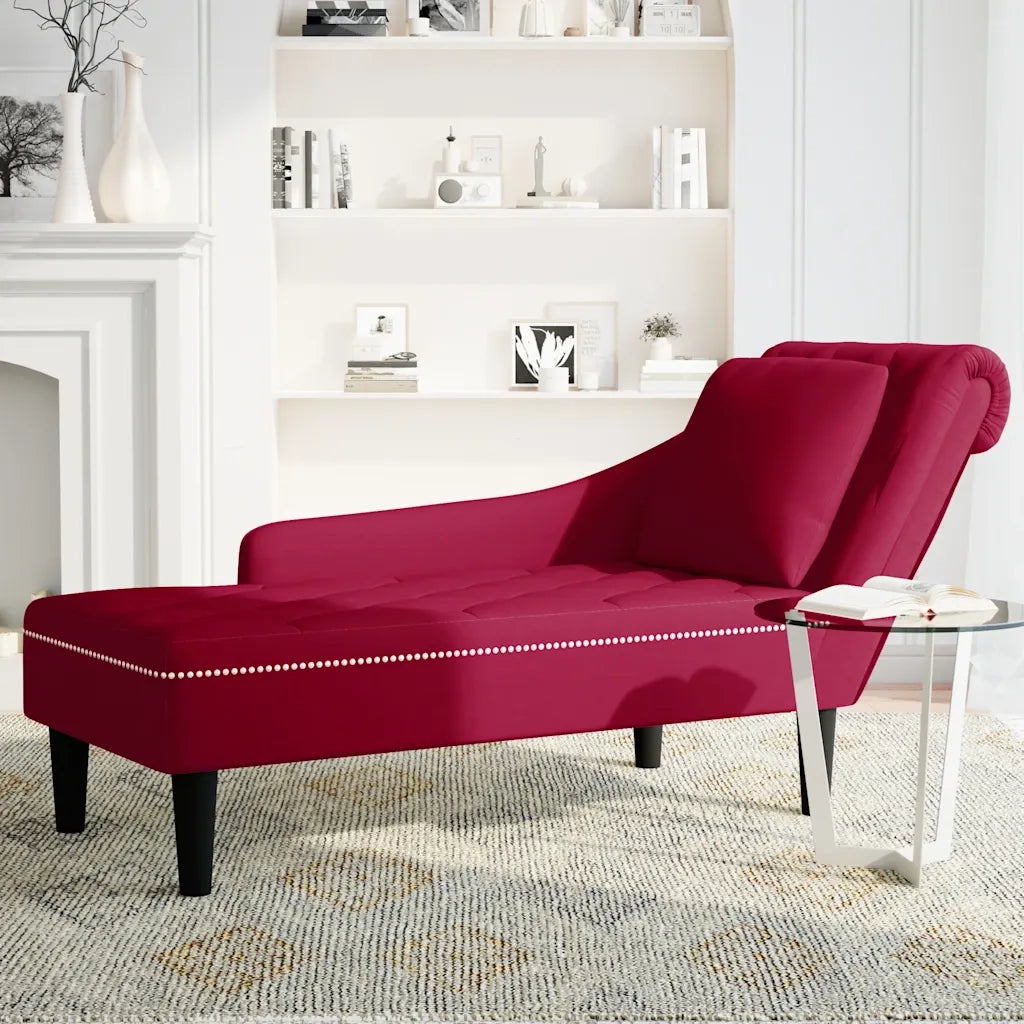 Sdraio con Cuscino e Bracciolo Destro in Velluto Rosso Vino 4009776
