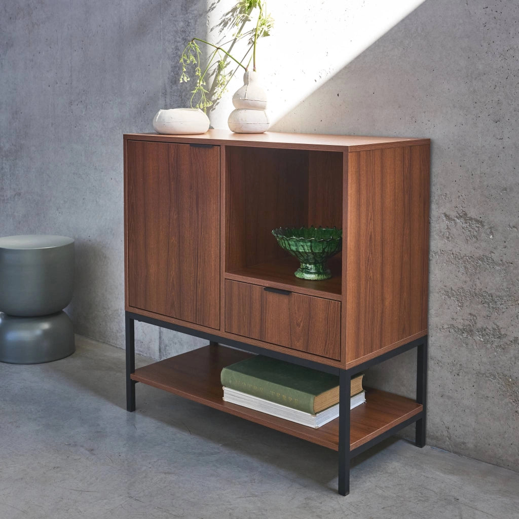 Credenza a 1 anta in legno di noce, 80cm, noce