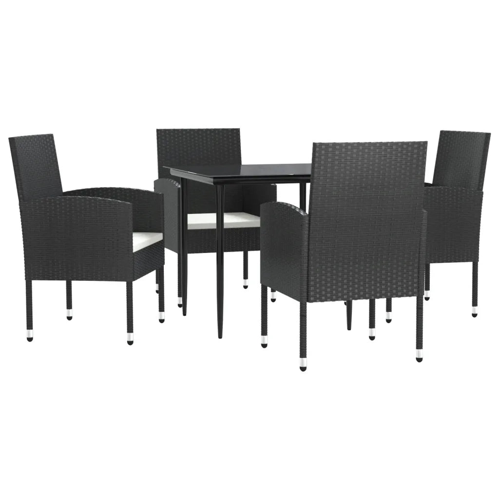 Set da Pranzo da Giardino 5 pz Nero in Polyrattan e Acciaio 3203305
