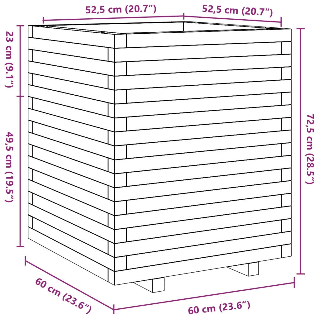 Fioriera Giardino Marrone Cera 60x60x72,5cm Legno Massello Pino 3282581