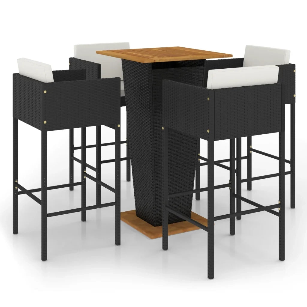 Set Bar da Giardino 5 pz con Cuscini in Polyrattan Nero 3094800