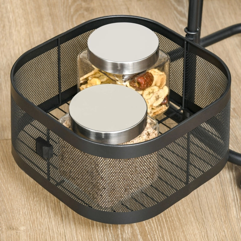 Carrello da cucina con 4 cestelli e ripiano superiore, ruote girevoli, per cucina e camera da letto, nero, 33 × 33 × 77 cm