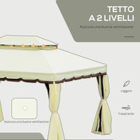 Gazebo da Giardino 4x3 m con Zanzariera e Tende Tetto Doppio e Rivestimento Anti-UV Crema
