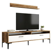 Parete attrezzata Oho, Composizione soggiorno, Mobile salotto multiuso, Armadio porta TV, 180x35h47 cm, Noce e Bianco