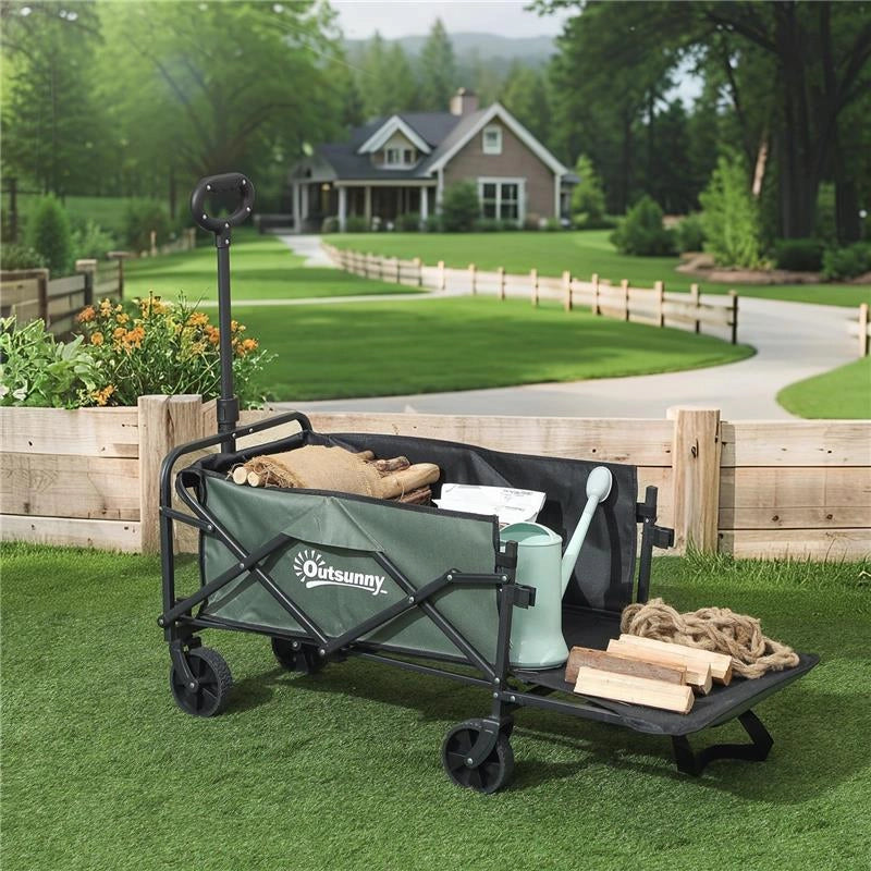 CARRELLO DA GIARDINO DA 72L PIEGHEVOLE CON PANNELLO APRIBILE IN ACCIAIO E POLIESTERE 114X46X65-92 CM VERDE