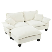 Divano angolare modulare Cloud in chenille beige con pouf mobile e 2 cuscini morbidi, 194x155x90 cm