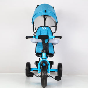 Triciclo Passeggino per Bambini 69x49x98 cm con Parasole e Campanellino Trico Funny Blu