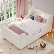 Letto per bambini 90 × 200 cm con sponde imbottite, luce notturna, porte USB e Type-C, senza materasso, beige