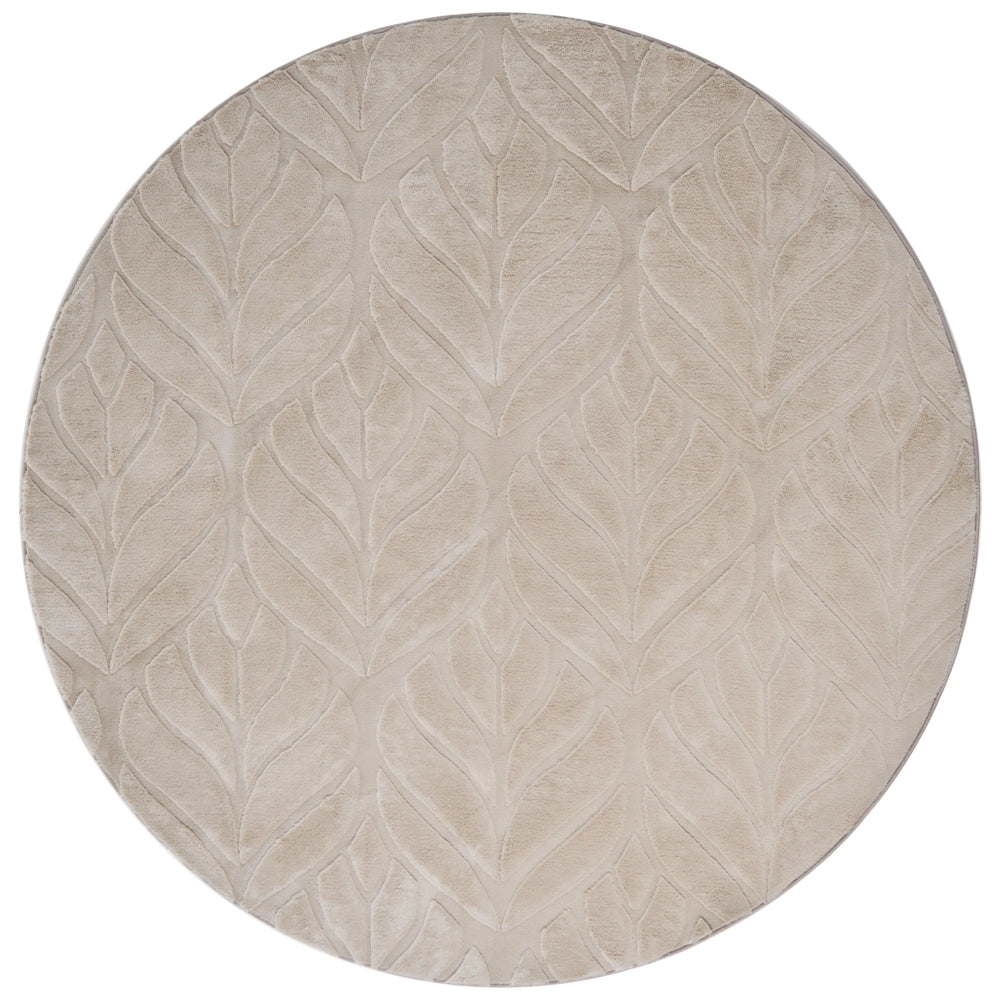Tappeto in pelliccia sintetica di coniglio, beige, in poliestere, rotondo da 160 cm, morbido e a pelo lungo, con motivo a foglie