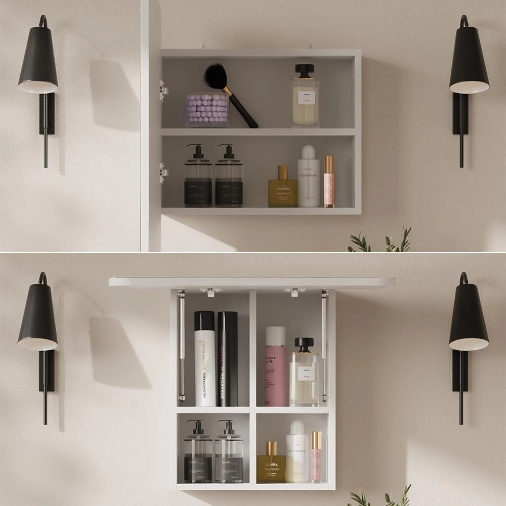 Specchio contenitore bagno Zino, Bianco, 60 x 50 cm con ripiani, Ordine ed eleganza per ogni bagno