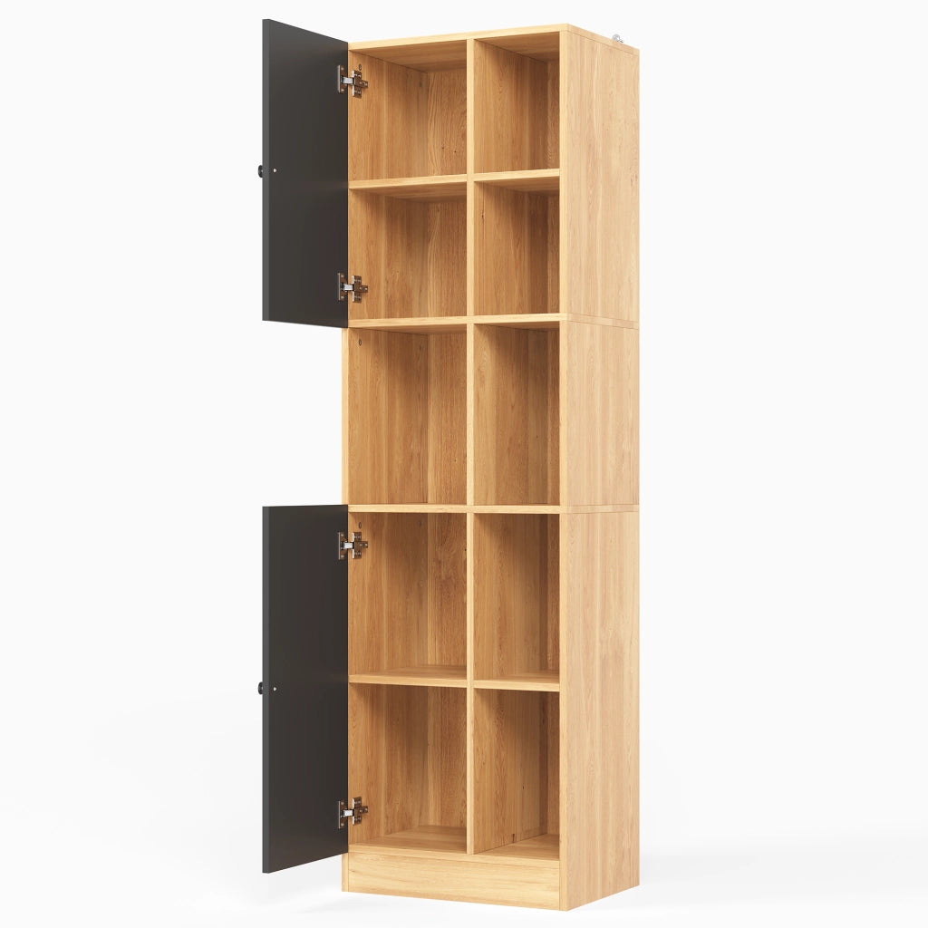 Mobile angolare alto con 6 ripiani aperti e 2 ante, scaffale salvaspazio per cucina e zona pranzo, 50×35,5×170 cm, antracite/effetto legno