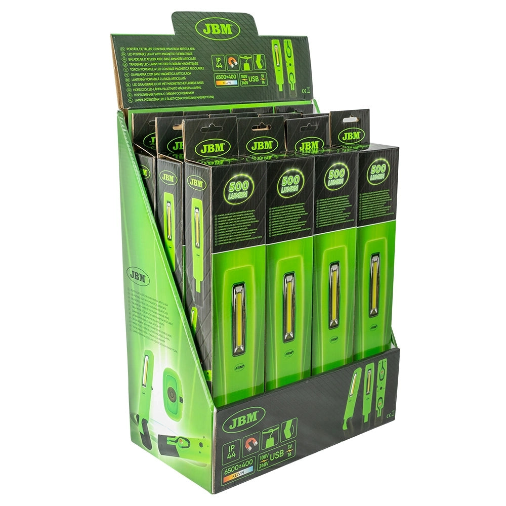 LUCE PORTATILE A LED DA LAVORO 500LM BASE FLESSIBILE MAGNETICA RICARICABILE JBM
