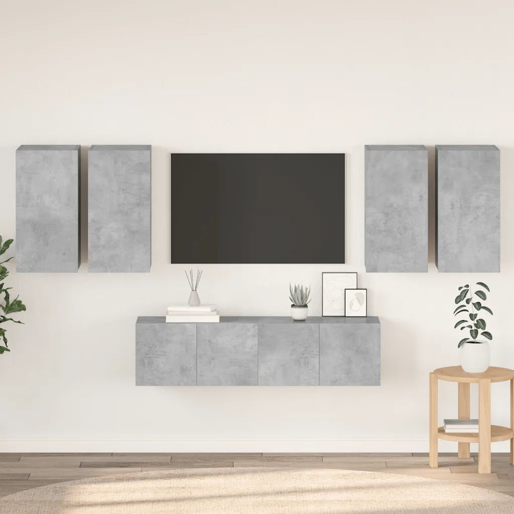 Set Porta TV 6 pz Grigio Cemento in Truciolato  cod mxl 35573
