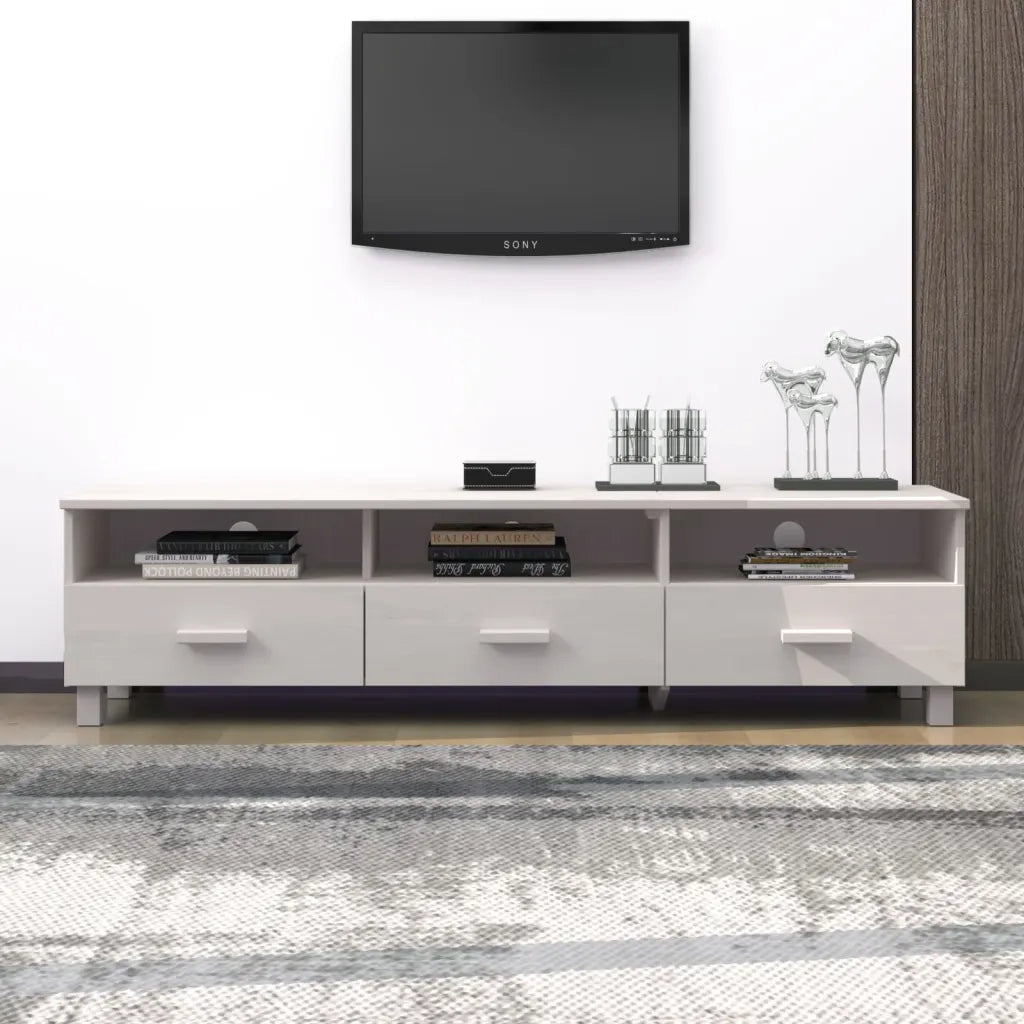 Mobile TV | Armadietto TV | Mobile Porta TV HAMAR Bianco 158x40x40 cm in Legno Massello di Pino