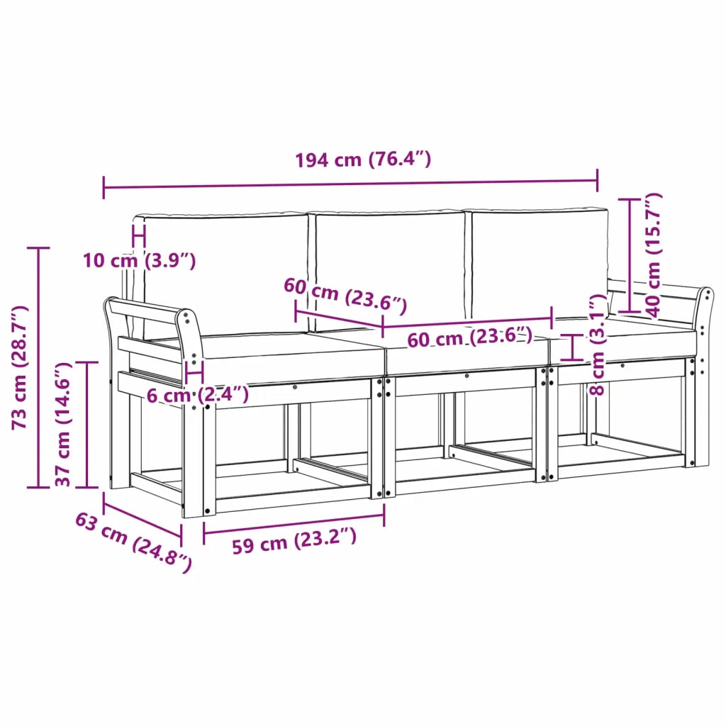 Set di divani da esterno 3 pz 3387174
