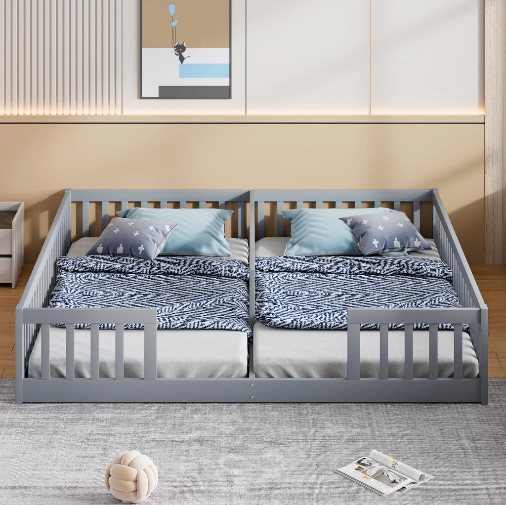 Letto basso per bambini 2 posti 90x200 cm con sponde grigio